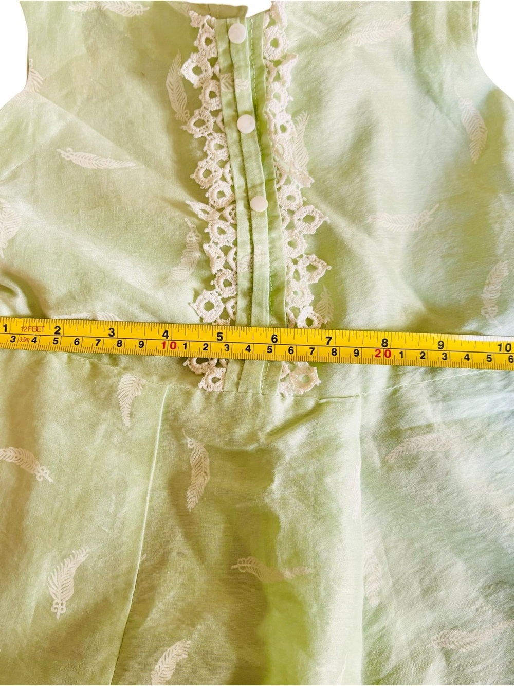 Girls' Handmade Vintage Sage Green Feather Print Formal Dress - Picture 5 of 5